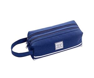 Générique Trousse Ronde Scolaire 2 Compartiment Classique Grande Capacité Fermeture ÉClair Toile Gris/Bleu Marine pour CollèGe éTudiants Fille GarçOn Adolescent