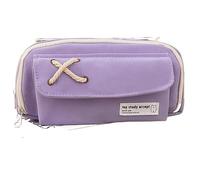 Générique Trousse Sac à Crayons de Grande capacité boîte Support Papeterie étui Stylo en Toile esthétique Pochette Fermeture éclair Trois Couches Fournitures Scolaires(Purple-with 5PCS Pen)