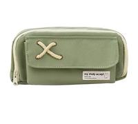 Générique Trousse Sac à Crayons de Grande capacité boîte Support Papeterie étui Stylo en Toile esthétique Pochette Fermeture éclair Trois Couches Fournitures Scolaires(Green-with 5PCS Pens)