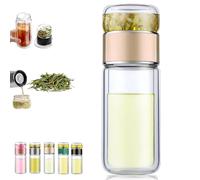 Générique Tryteava Glass Infuser, Double Layer Portable Teas Water Separation Infusible Teas Cup Mug (Gold,350ml)