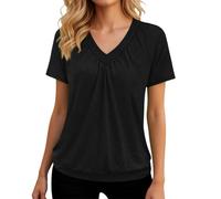 Générique Tshirt Femme Grande Taille - Pull Ample Manches Courtes col V Unie Style européen décontracté plissé pour Femme Quotidien Bureau Vacances