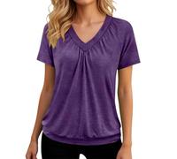 Générique Tshirt Femme Grande Taille - Pull Ample Manches Courtes col V Unie Style européen décontracté plissé pour Femme Quotidien Bureau Vacances