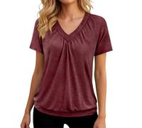 Générique Tshirt Femme Grande Taille - Pull Ample Manches Courtes col V Unie Style européen décontracté plissé pour Femme Quotidien Bureau Vacances