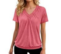 Générique Tshirt Femme Grande Taille - Pull Ample Manches Courtes col V Unie Style européen décontracté plissé pour Femme Quotidien Bureau Vacances