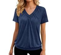 Générique Tshirt Femme Grande Taille - Pull Ample Manches Courtes col V Unie Style européen décontracté plissé pour Femme Quotidien Bureau Vacances