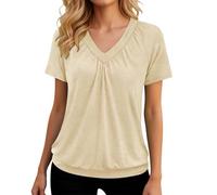 Générique Tshirt Femme Grande Taille - Pull Ample Manches Courtes col V Unie Style européen décontracté plissé pour Femme Quotidien Bureau Vacances