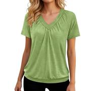 Générique Tshirt Femme Grande Taille - Pull Ample Manches Courtes col V Unie Style européen décontracté plissé pour Femme Quotidien Bureau Vacances