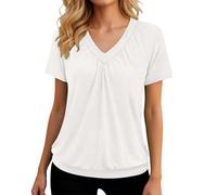 Générique Tshirt Femme Grande Taille - Pull Ample Manches Courtes col V Unie Style européen décontracté plissé pour Femme Quotidien Bureau Vacances