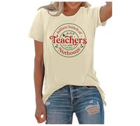 Générique Tshirt Noel Femme Manches Courtes Col Rond Imprime Letter Print Decontracte Ladies Women Crew Neck Casual T Shirt with Letter Print Comfortable All Top for Daily Wear(Beige, M)
