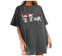 Générique Tshirt Noel Femme Manches Courtes Longue Imprime Wine Glass Holiday Party Ladies Christmas Wine Glass Print Short Sleeve Long Tunic T Shirt Top(Grey, XL)