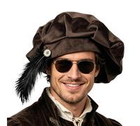 Générique Tudor Renaissance Hat, 62cm Soft Feathered, Beret Costume Headwear, Elizabethan Style Cosplay Hat Accessory, Vintage Masquerade Ball Party Headpiece, For Halloween Theatre Event Costume Use