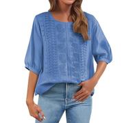 Générique Tunique décontractée en Lin de Style bohème pour Femme - Coupe Ample - Broderie Florale - Chemise Indienne à Volants pour Femmes âgées - Col en V - Dentelle - Gaze bohème - Été Paysan