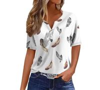 Générique Tunique Femme Grande Taille,Chemisiers Et Blouses Femme T-Shirts à Manches Courtes Femme Imprimé Bouton Quotidien VêTements De Sport pour Femme Col en V Haut Régulier Blouse(Gray,L)