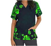 Générique Tunique Médicale Femme Col en V Tops Impression Carnaval T Shirt Manche Courte Uniforme de Travail Tenue Infirmiere Femme Professionnelle Uniforme D'Infirmière de Travail Esthéticienne