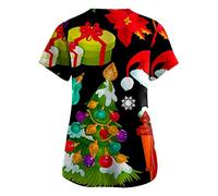 Générique Tunique Médicale Noël Femme Col en V Blouse Medicale Femme Banche Manche Courte Uniforme De Travail Blouse Infirmiere Femme Professionnelle Uniforme D'infirmière Uniforme (Noir, XL)