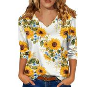 Générique Tunique Satinée Décontractée à Col V et Manches Trois-Quarts pour Femme Blouse Fluide et Élégante pour Un Style Quotidien (Yellow, XXXXXL)