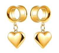 Générique Tunnels et Plugs pour Oreilles en Acier Chirurgical 6-25mm - 2 Pièces Motif Goutte d’Eau Dorée & Cœur, Bijoux Piercing Rétro Élargisseur de L(Love,12mm (1/2"))
