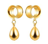 Générique Tunnels et Plugs pour Oreilles en Acier Chirurgical 6-25mm - 2 Pièces Motif Goutte d’Eau Dorée & Cœur, Bijoux Piercing Rétro Élargisseur de L(Water droplet,8mm (0g))
