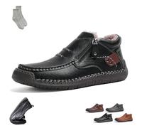 Générique Tuthrav Leather Shoes, Men’s Handmade Premium Leather Slip-On Driving Boots - Wide Toe, for Travels (Black-Plush,44)