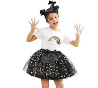 Générique Tutu Jupe Fille Toutes Saisons Étoile Lune Tulle Maille Flou De Danse Princesse Danse Ballet Performance Carnaval Fête Costume Adapté pour Enfants 2-8 Ans