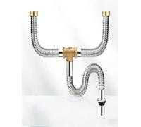 Générique Tuyau de vidange Flexible en Acier Inoxydable, for évier de Cuisine à Double cuve, Ensemble de tuyaux Siphon en P à Double Sortie, connecteur de déchets Robuste(1,60cm/23.6In)