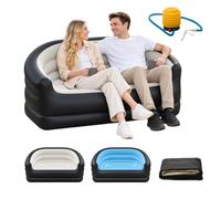 Générique Twin Size Inflatable Sofa with Foot Pump, Flocked Air Couch for 2 Adults, Portable Double Seat for Camping, Beach, Travel and Home, 200 kg Capacity，Blue