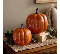Générique Twinkle LED Light Pumpkins,Timer Lighted Sparkling Starry Night Glass Pumpkins Lamp,Pumpkin Light Decorations for Bedroom Hallway (Orange, L)