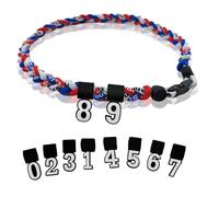 Générique Two Color Three Braided Rope Baseball Necklace, Tornado Design Baseball Necklace with Number Pendant for Boys and Athletes (Blue-Red-White,Black numbers)