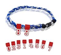 Générique Two Color Three Braided Rope Baseball Necklace, Tornado Design Baseball Necklace with Number Pendant for Boys and Athletes (Blue-White,Red numbers)