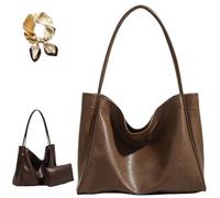 Générique Two In One PU Leather Large Capacity Shoulder Bag, Women Slouchy Vintage Commuter Handbag, Casual Trendy Soft Tote Bag