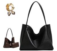 Générique Two In One PU Leather Large Capacity Shoulder Bag, Women Slouchy Vintage Commuter Handbag, Casual Trendy Soft Tote Bag