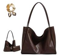 Générique Two In One PU Leather Large Capacity Shoulder Bag, Women Slouchy Vintage Commuter Handbag, Casual Trendy Soft Tote Bag