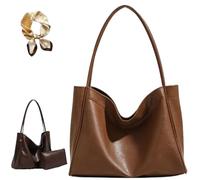 Générique Two In One PU Leather Large Capacity Shoulder Bag, Women Slouchy Vintage Commuter Handbag, Casual Trendy Soft Tote Bag