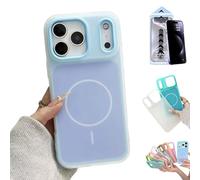 Générique Two-Layer Matte Jelly Case for IPhone 17 16 15 14 Pro Max, 2-in-1 Dual Layer Contrast Color Soft Silicone Cover,Magnetic Shock-Absorbing Slim Translucent Back Case (Blue,16)