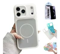 Générique Two-Layer Matte Jelly Case for IPhone 17 16 15 14 Pro Max, 2-in-1 Dual Layer Contrast Color Soft Silicone Cover,Magnetic Shock-Absorbing Slim Translucent Back Case (White,14)