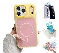 Générique Two-Layer Matte Jelly Case for IPhone 17 16 15 14 Pro Max, 2-in-1 Dual Layer Contrast Color Soft Silicone Cover,Magnetic Shock-Absorbing Slim Translucent Back Case (Yellow,14promax)