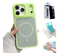 Générique Two-Layer Matte Jelly Case for IPhone 17 16 15 14 Pro Max, 2-in-1 Dual Layer Contrast Color Soft Silicone Cover,Magnetic Shock-Absorbing Slim Translucent Back Case (Green,15promax)