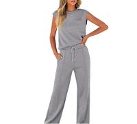Générique Two Piece Sets for Women Summer Sleeveless, Casual Travel Vacation Outfits, Matching Wide Leg, Travel Vacation Beach Lounge (Gray,L)