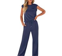 Générique Two Piece Sets for Women Summer Sleeveless, Casual Travel Vacation Outfits, Matching Wide Leg, Travel Vacation Beach Lounge (Dark Blue,S)