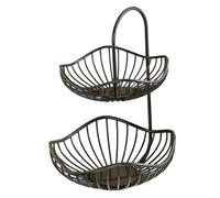 Générique Two Tier Fruit Basket - 30x20cm Modern Black Metal Countertop Storage Organizer, Double Layer Fruit Basket Stand , Multi Purpose Snack Bread Storage Rack For Kitchen Pantry