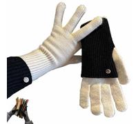 Générique Two-Way Knit Gloves, Convertible Full & Half Finger Gloves with Touchscreen Tips, Color Blocked Knitted Glove for Women and Men (Black)