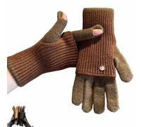Générique Two-Way Knit Gloves, Convertible Full & Half Finger Gloves with Touchscreen Tips, Color Blocked Knitted Glove for Women and Men (Brown)