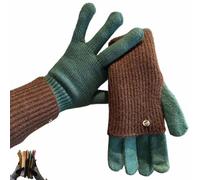 Générique Two-Way Knit Gloves, Convertible Full & Half Finger Gloves with Touchscreen Tips, Color Blocked Knitted Glove for Women and Men (Green)