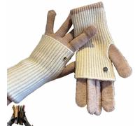 Générique Two-Way Knit Gloves, Convertible Full & Half Finger Gloves with Touchscreen Tips, Color Blocked Knitted Glove for Women and Men (Beige)
