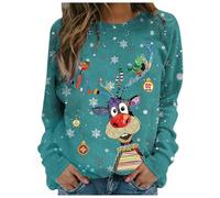 Générique Ugly Pull Noel Rigolo Femme Automne Hiver Pull de Noel Femme Ample Col Rond Sweatshirt Imprimé Noël T-Shirts à Manches Longues Chic et Elegant Pulls Moche de Noel Grande Taille