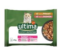 Générique Ultima - Pâtée Junior en Sauce Savoureuse au Poulet & Saumon, Nutrition Expert pour Chats, 4 x 70g