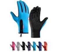 Générique Ultimate Waterproof & Windproof Thermal Gloves, Touch Screen Warm Non-Slip Silicone Gel Adjustable Full Finger Mittens (Light Blue,Small)