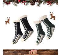 Générique Ultra-thick Cashmere Slipper Home Socks, Cashmere Slipper Socks for Women, Non-Slip Silicone Grippers (Green+Black)