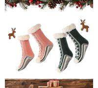 Générique Ultra-thick Cashmere Slipper Home Socks, Cashmere Slipper Socks for Women, Non-Slip Silicone Grippers (Pink+Green)