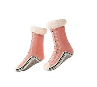 Générique Ultra-thick Cashmere Slipper Home Socks, Cashmere Slipper Socks for Women, Non-Slip Silicone Grippers (Pink)